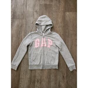 GAP KIDS Gray Hoodie Size 12 XL Pink Sequins Logo Full-Zipper Fun School Travel
